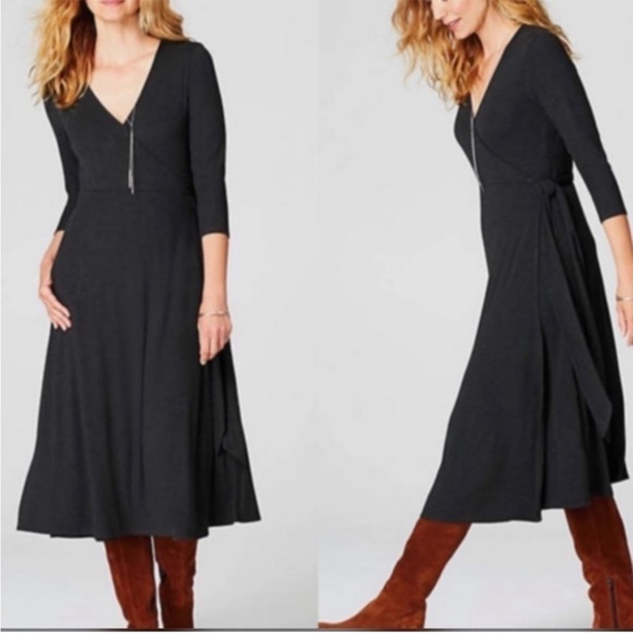 J.Jill Charcoal Ribbed Knit Wrap Dress - Picture 2 of 15